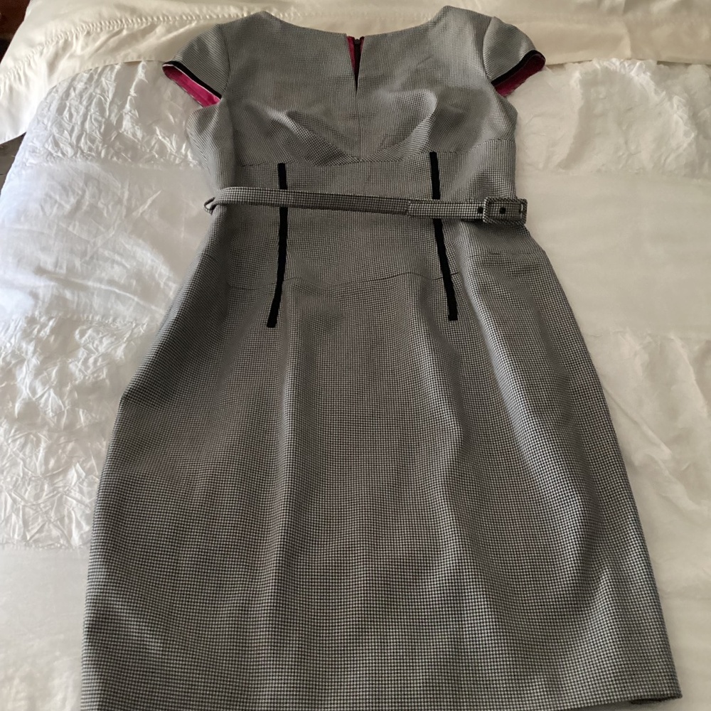 Anne Klein gingham check wool blend belted sheath size 10 dress